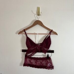 Edikted Spice Cut Out Sheer Lace Tank Top Burgundy Womens XS Y2K Festival